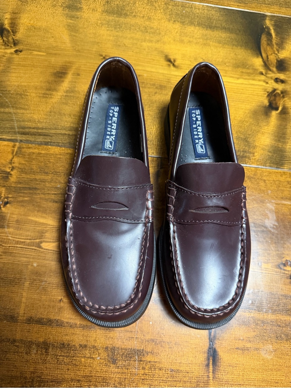 Sperry Top-Sider Colton Boys Penny Loafers Dark Brown Leather Size 4W Wide
